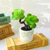 Flores decorativas 17 cm pequenas plantas suculentas artificiais em vasos de mesa de plástico com cacto tropical de folhas falsas para o jardim doméstico