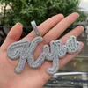 18K Plaqué Or Réel Icy Baguatte A-Z Nom Personnalisé Lettres Pendentif Collier Hip Hop Bijoux avec 3mm 24 pouces Corde Chaîne pour Hommes Femmes