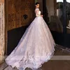 2023 New Arrival A Line Wedding Dresses Sheer Scoop Neck Long Sleeves Tulle Lace Appliques Sweep Train Plus Size Bridal Gowns