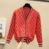 2023 Designer Cardigan Autumn Womens V Neck Sweaters L￥ng￤rmad bomullstickad tr￶ja Kvinnor Lossa Casual Jackor Rockar Ladys Sleeve Maglione Clothing Asian Size S-3XL