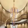 Kroonluchters luxe kleur kristallen trappen plafond kroonluchter voor duplex villa loft trap elcor aluminium verlichting