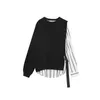 Men's Hoodies Men Stripe Splice Long Sleeve Pullover Sweatshirt Male Women Couple Streetwear Hip Hop Loose Hoodie Black White