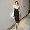 Casual Dresses Spring Women Clothes High End V Neck Pencil Slim Dress Ladies Elegant Bandage Sexy Party Lace Patchwork Bodycon
