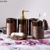 Set di accessori da bagno Accessori da bagno in ceramica spazzolata oro rosa Dispenser di sapone portatile Piatto Shampoo Bottiglia Bocca Tazza Forniture