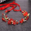 Decoratieve bloemen kransen rood eenvoudige bloemenhoofdband handgemaakte haarkleding bruidsmeisjes bruids zuster hoofd krans parels bloem bruiloft haar a