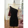 Sequined Mini Короткие коктейльные платья оболочка одно плечо Bodycon Slim Party Prom носит сексуальные ночные миди вечерние платья 2023