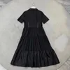 Casual Dresses 2023 Spring Black and White Short-Lleeved Turn-Down Collar Dressing Stor kjol A-Line Triangle