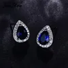 Stud Earrings Female Male Royal Blue Stone Small For Women Men White Gold Filled Water Drop Zircon Pear EarringsStud