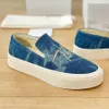 Designer Casual Chaussures Baskets Femme The Row Édition Limitée Lofer Mode Luxe Fond Épais Toile Denim Bleu Lavé Lettres Brodées Un Mocassins à Étrier