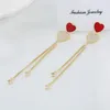 Dangle Earrings Korean Fashion Love Heart Tassel Long Drop Wedding Rhinestone Jewelry Gold/Silver Plated For Women Teen Girls