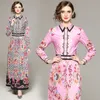 Womens Printed Dress Boutique Long Sleeve Dress 2023 Spring Autumn Pleated Dressrs High-end Trendy Lady Floral Dress Runway Dresses