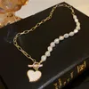 Pendant Necklaces Pearl Shell Heart Necklace For Women T-shaped Buckle Stitching Choker Fashion Jewelry Clavicle Chain Christmas Gifts