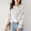 Women's Blouses Women Ladies Casual Cotton Tops Spring Autumn O Neck Flowers Long Sleeve Blouse Single Breasted 2023 Shirt Clothing R13