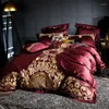 寝具セットは100年代エジプトの綿のシーツ4/6ピース赤い灰色のリネン豪華な金の刺繍布団カバーEuro Pillow Case 60x60cm