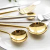 Dinnerware Sets 4pcs Silverware Mirror Polishing Stainless Steel Cutlery Gold Silver Fork Scoop Knife Steak Dessert Tableware