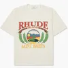 Rhude Mens DesignerTシャツビーチチェアティーグラフィックティーTシャツはRhude Scriptロゴアンブロダー付きTシャツカスタムフィットビンテージ278g