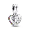 Réel 925 Sterling Silver pan Family Heart Puzzle Piece Hearts Splittable Friendship Dangle Charm Linked Hearts Safety Chain