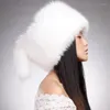 Berets Winter Hat Adult Thick Warm Plush Ladies Round Top With Tail Russian Ushanka Female Earflap Bomber