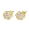 Stud Earrings Sexangle Earring Gold Color Cubic Zircon For Men Screw Back Hip Hop Plated Jewelry