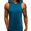 Herrtankstoppar 2023 Gym Män kläder kroppsbyggande huva topp för sommar ärmlös väst tröja hoodies fitness man my075