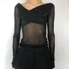 حللا للنساء رومب من Bkld Women Fall Clothing 2023 امرأة bodysuit بأكمام طويلة أعلى ملابس نادي مثير قبالة شبكة الكتف انظر من خلال