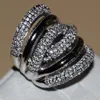 Обручальные кольца винтажные размеры 5-11 Модные украшения 14 кт белого золота CZ Имитационная имитация камней Женская обручальная группа кольцо с подарком коробки