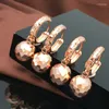 Dingle örhängen 585 lila guld mode personlighet runda pärla geometriska för kvinnor 14k ros unik design vackra festsmycken