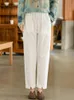 Calças femininas Capris johnature feminino casual listrado coloração sólida algodão elástico cintura calça 2023 bolsos de verão cinto de longa duração