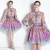 Boutique Womens tryckt kl￤nning l￥ng￤rmad retro trendig kl￤nning 2023 Spring Autumn Shirt Dress High-End Tempermant Lady Dresses ol Runway Dresses