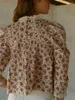 여자 블라우스 여성용 꽃 무늬 프린트 주름 장식 칼라 블라우스 2023 봄 여름 패션 숙녀 긴 소매 느슨한 달콤한 셔츠