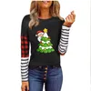 レディースTシャツ女性クリスマス長袖トップファッションOネックトップカジュアルプリントブラウス冬の服女性ブルサスムジェールデモダ