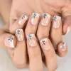 False Nails French Classy Manicure Short Round Flower Top With Diamond Glitter Press On Fake Nail Tips Tabs Cute Lovely