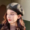 Berets HT3404 가을 겨울 모자 패션 여성 빈티지 아티스트 화가 베레모 레이디 레트로 줄무늬 팔각형