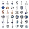 925 Sterling Silver New Fashion Women Chart Blue Star Pendant, kralen, compatibel met Pandora -armband, ketting, handgemaakte sieraden, astronautamulet, cadeau