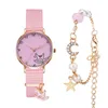 Orologi da polso Moda Ragazza Orologio da donna Fiori di cartone animato Rosa Bracciale da donna Set Carino Studente Quarzo Montre Femme Zegarek DamskiOrologi da polso I