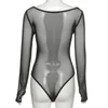 Tute da donna Rompers Bkld Women Fall Abbigliamento 2023 Donna Bodysuit Long Top Top Sexy Club Autfit dalla mesh spalla Vedi attraverso