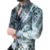 Herrskjorta 2023 Spring Slim Fit Cardigan 3D Printed Casual Long Sleeve Lapel Shirt