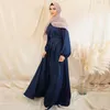 Ethnic Clothing Satin Abaya Dress Muslim Fashion Belted Kaftan Dubai Turkey Arabic African Maxi Dresses For Women Islam Modest Robes