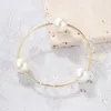 Strand One Fashion Jewelry Bracelet With Hollow Glass Bead Gold Plated Brass Tube Shell Pearl And Elastic Cord (BE8)