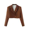 Women's Suits & Blazers Evfer Chic Lady Summer High Waist Fashion Brown Jackets Womens Single Button Casual Office Style Long Sleeve Blazer
