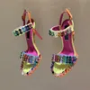 Nuevas sandalias de tacón alto decorativas de cristal de lujo superior Vestido de cena a juego de color satinado Correas en el empeine Diseñadores Zapato de vestir Zapatos Slingback de noche 35-41 tamaño