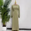 Ethnic Clothing Satin Abaya Dress Muslim Fashion Belted Kaftan Dubai Turkey Arabic African Maxi Dresses For Women Islam Modest Robes