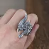 Anneaux de cluster FNJ Punk Animl Dragon Bague 925 Argent Mode Original S925 Sterling pour hommes Bijoux Taille réglable