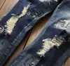 2023 Nya herrekläder europeiska broderade elastiska jeans Trendstil Herrbyxor Blue Mechanical Men's Pants Hole Jeans Men's Denim Clothing