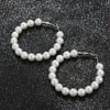 Boucles d'oreilles créoles 1 paire de perles blanches élégantes pour femmes, anneaux d'oreille surdimensionnés en cercle de perles