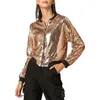 Damenjacken Kayotuas Frauenjacke Baseball Pailletten Strass Frontreißverschluss Up Shiny Damen Basic Simple Black Golden Streetwear