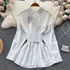 Women's Blouses Design Long Sleeve Top Autumn Women's Temperament Lace Up White Shirt Met Belt Blouse Blusas Mujer de Moda 2023