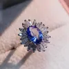 Cluster Rings Natural Tanzanite Ring For Engagement 5mm 7mm Silver 925 Jewelry