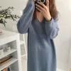 Casual Dresses Knitted Oversized Dress Sweater Loose Woman Long Korean Autumn Women V Neck Elegant Basic Vestidos