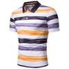 Men's Polos 2023 Summer Short Sleeve Shirt Men Contrast Color Stripes Slim Lapel Casual Mens